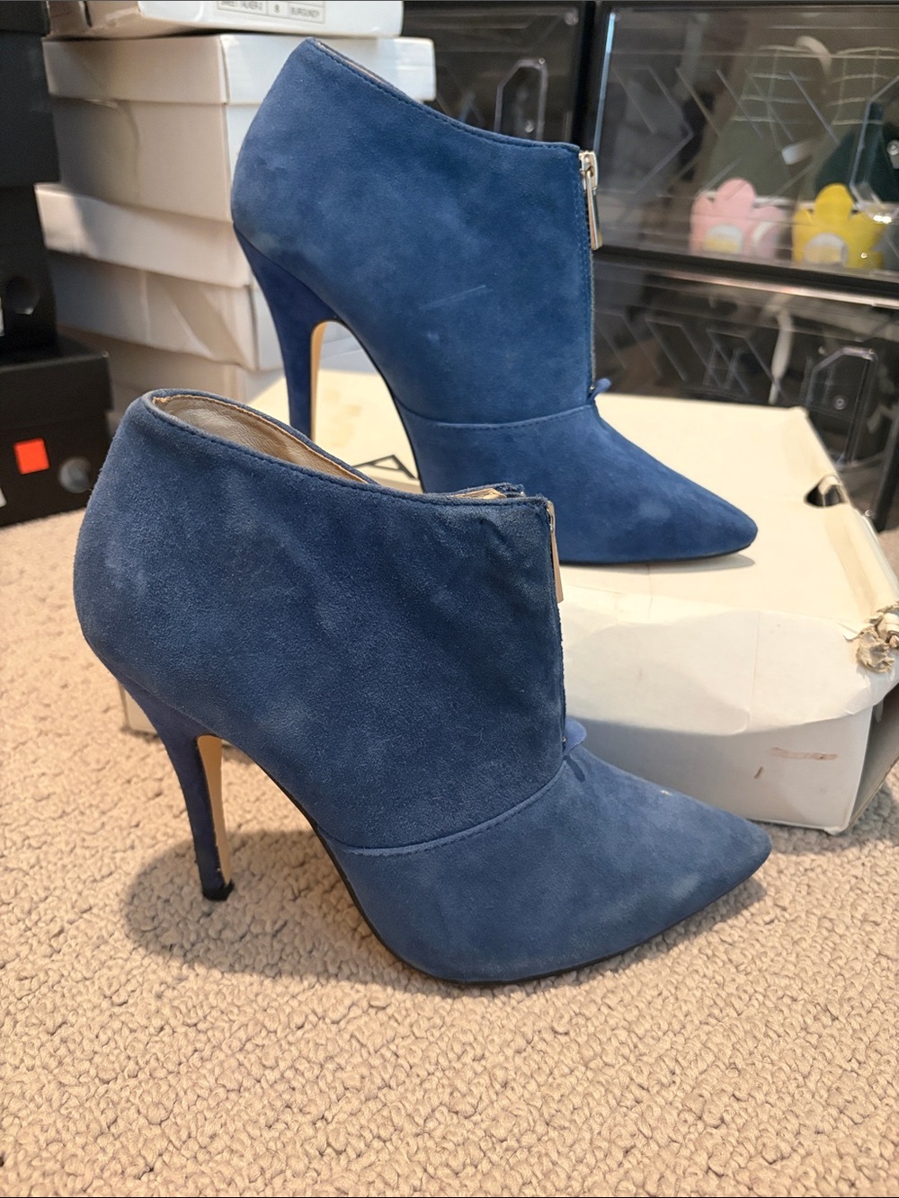 Aldo Blue Suede Pointed Toe Stiletto Ankle Boots